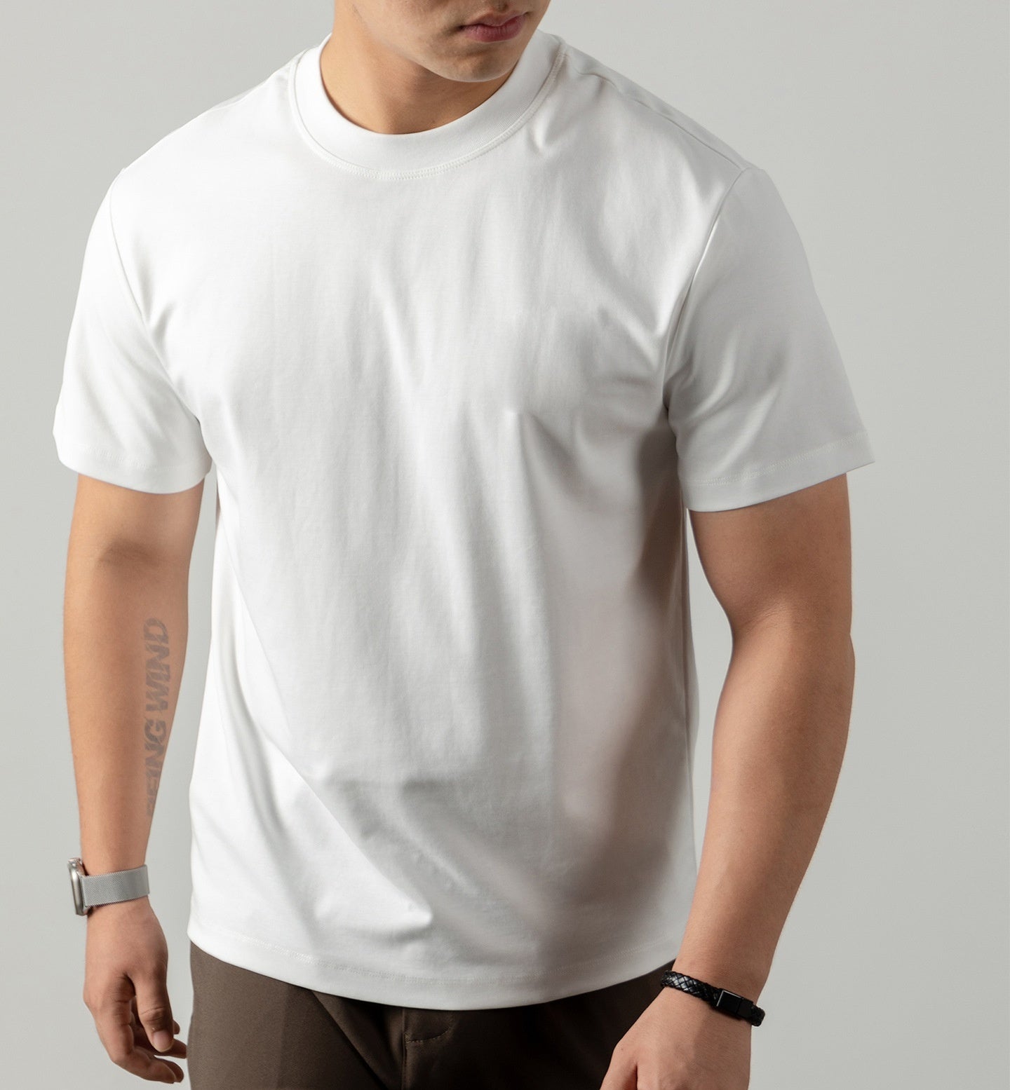 Men's Short Sleeve Mercerized Cotton T Shirt Loose Fit