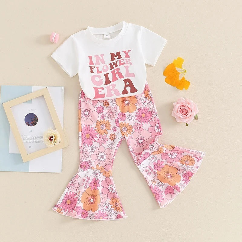Children's Clothing Girls' Letter Short Sleeve Two-piece Suit