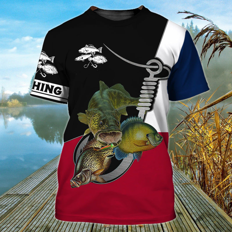 Male Creative Fishing Pattern Printed Short Sleeve