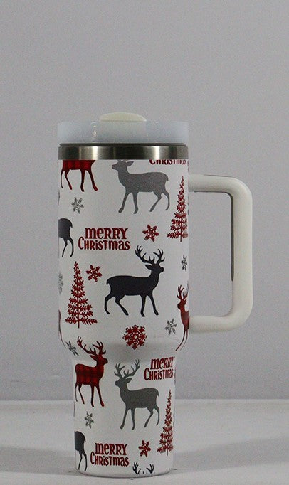 Christmas Vacuum Tumbler with Straw