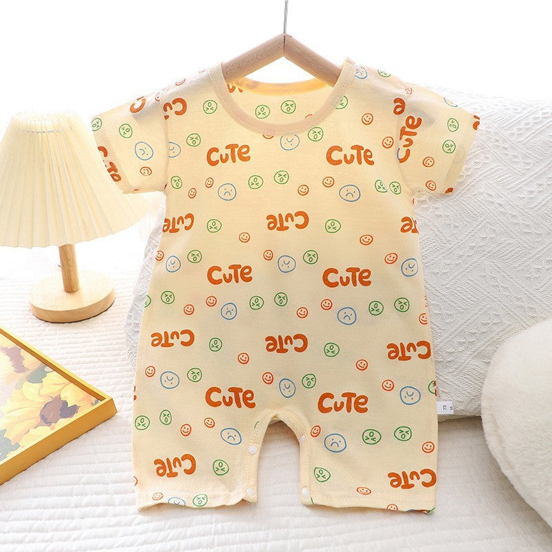 Cotton Summer New Korean Style Baby Boy Thin Women's Short-sleeved Children's Jumpsuit