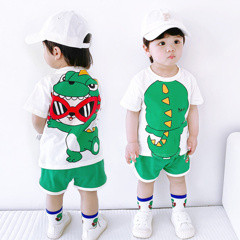 Baby Cute Funny Cartoon Print Casual Short Sleeve Suit