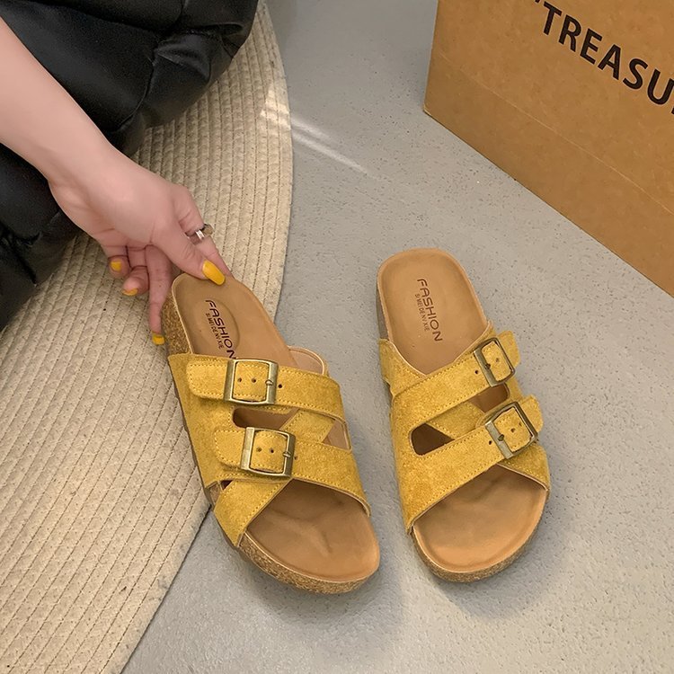 Women's Soft Leather Platform Slippers