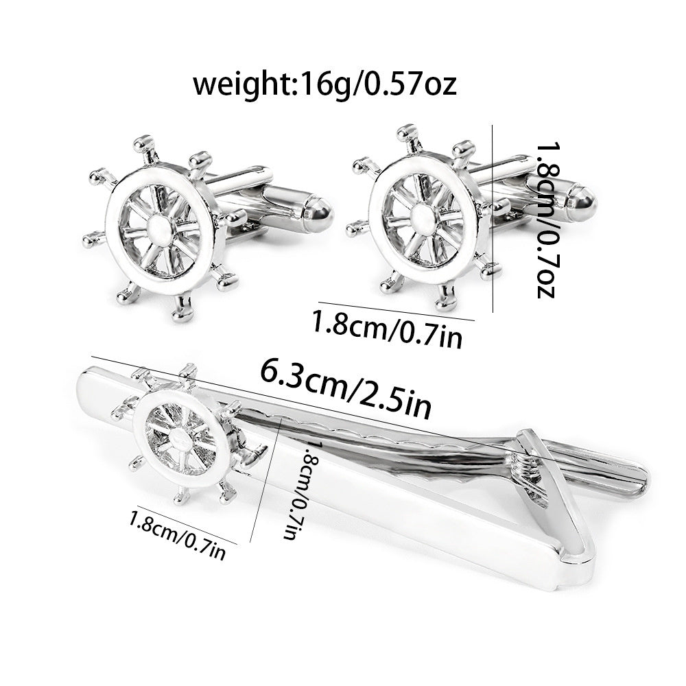 Men's Rudder Cufflinks and Tie Clip Set