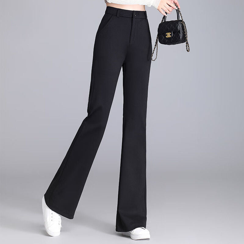 High Waist Black Slim-Fit Pants – Women’s Micro-Stretch Polyester Trousers