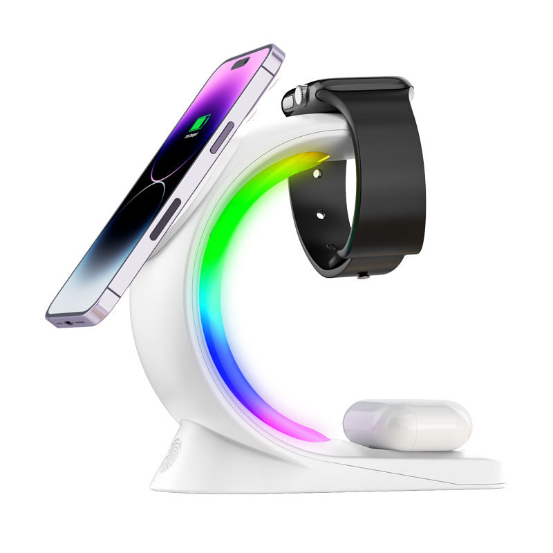 4-in-1 Magnetic Wireless Charging Station, 15W Fast Charge for iPhone, Apple Watch & AirPods Pro with Ambient Light