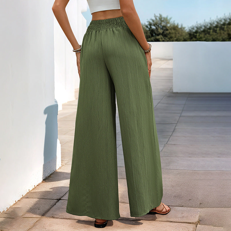 Green Casual Wide-Leg Pants for Women