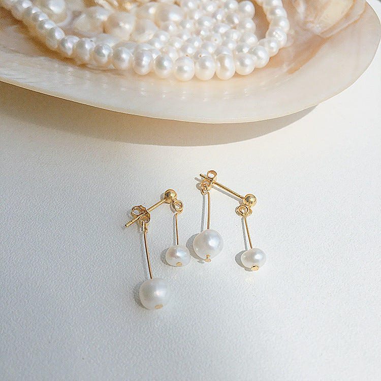 New S925 Natural Pearl Ear Studs Simple Temperamental Sterling Silver Cold Style Niche Handmade Jewelry