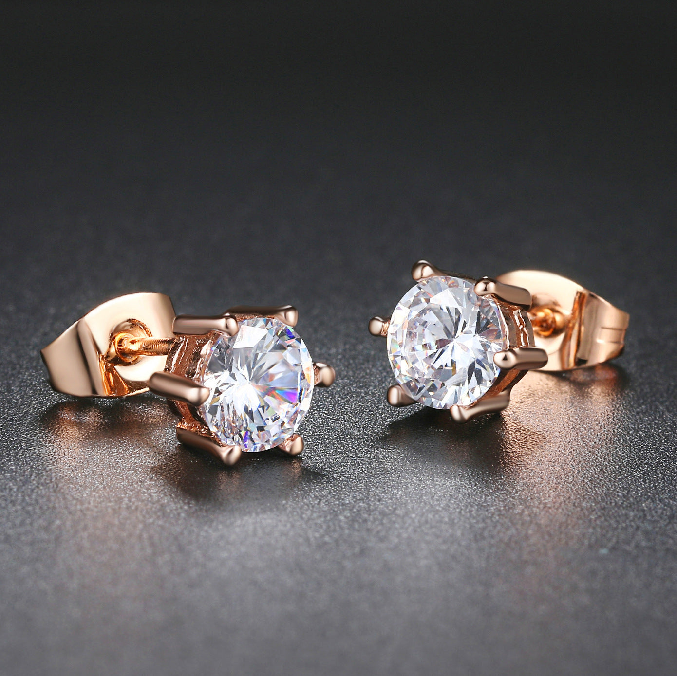 Womens Geometric Zircon Stud Earrings Copper Fashion