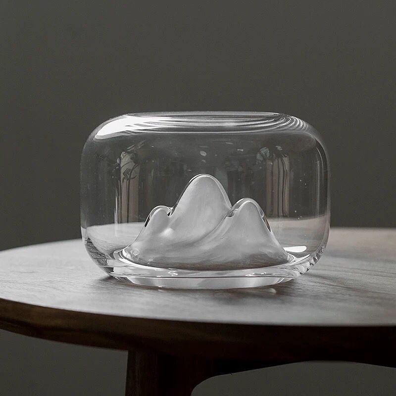 Simple Transparent Snow Mountain Glass Fish Tank Living Room Office Mini Ornament