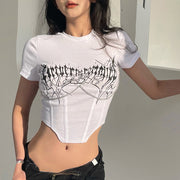 Metal Chain Print Belted Crop T-Shirt