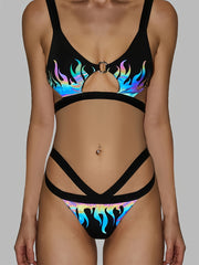 Women’s Vintage Black Bikini Set – Stylish Polyester Swimwear