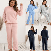 Unisex Relaxed Fit Plush Plain Two Piece Homewear Polyester