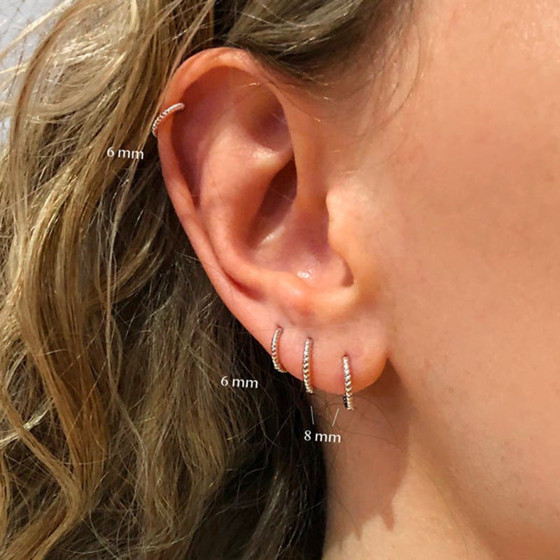 Twist S925 Sterling Silver Hipster Twisted String Round Ring Earrings