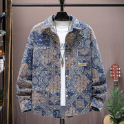 Unisex Loose Floral Printed Long Sleeve Cotton Shirt