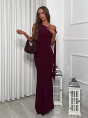 Burgundy Backless Strappy Maxi Dress