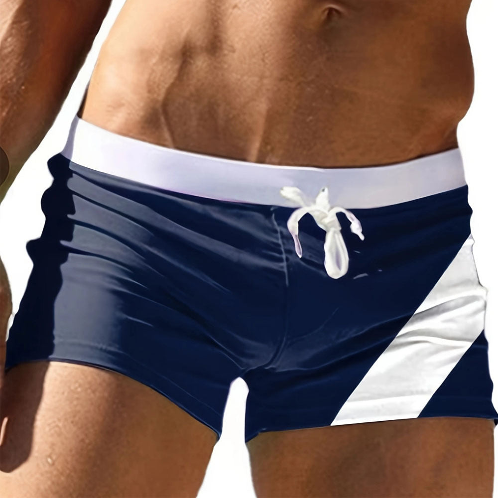 Quick-drying Men's Boxer Swimming Trunks Zipper Tether Loose