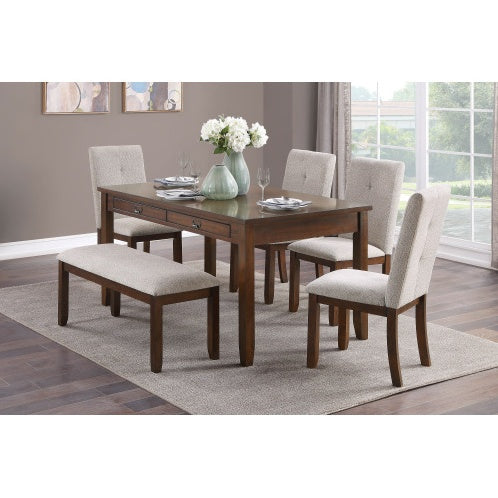 Set of 2 Chenille Upholstered Dining Chairs with Dark Cherry Wood Frame and Tufted Back