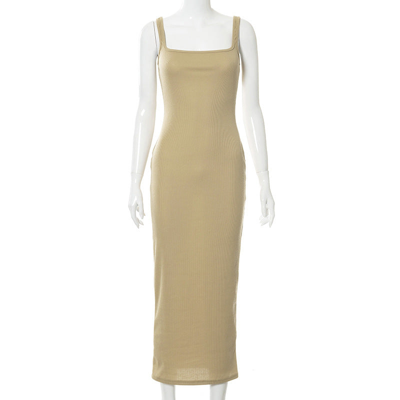 Women's Summer New Solid Color Square Neck Sleeveless Vest Casual Dress