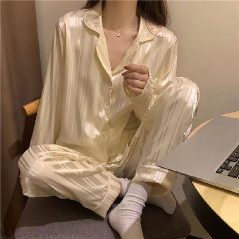 Women's Fashion Jacquard Plaid Ice Silk Home Wear Suit