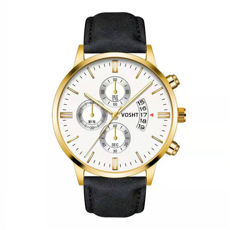 Men’s Business Quartz Watch – Three-Eye Design with Calendar