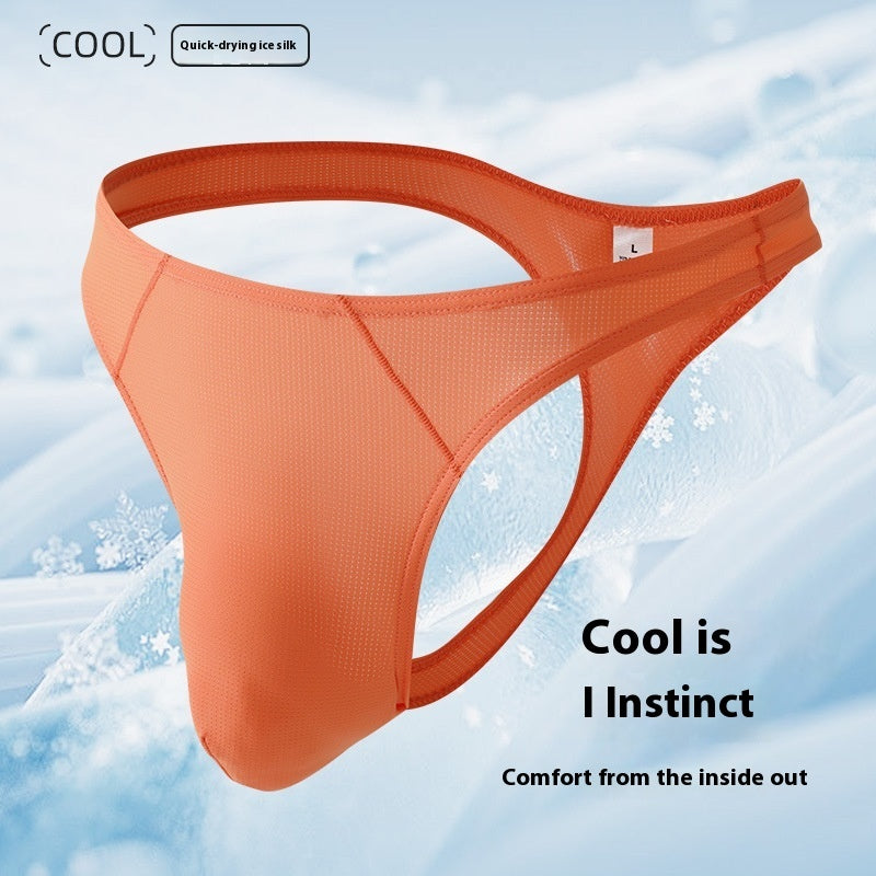 Mesh Men's Underwear  Ice Silk Thong Low Waist Big J Underwear