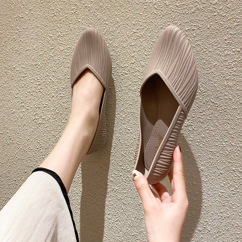 Baotou Sandals Women's Shallow Mouth Non-slip Crystal Shoes Low-top Flat Bottom Casual
