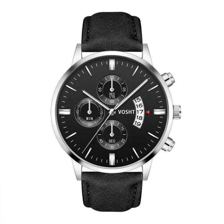Men’s Business Quartz Watch – Three-Eye Design with Calendar