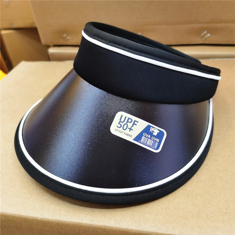 Women Summer Anti-Uv Sun Hat Wide Brim Beach Empty Top Visor Hats Adjustable Plastic Pvc Sunscreen Cap Female Outdoor Sports Cap