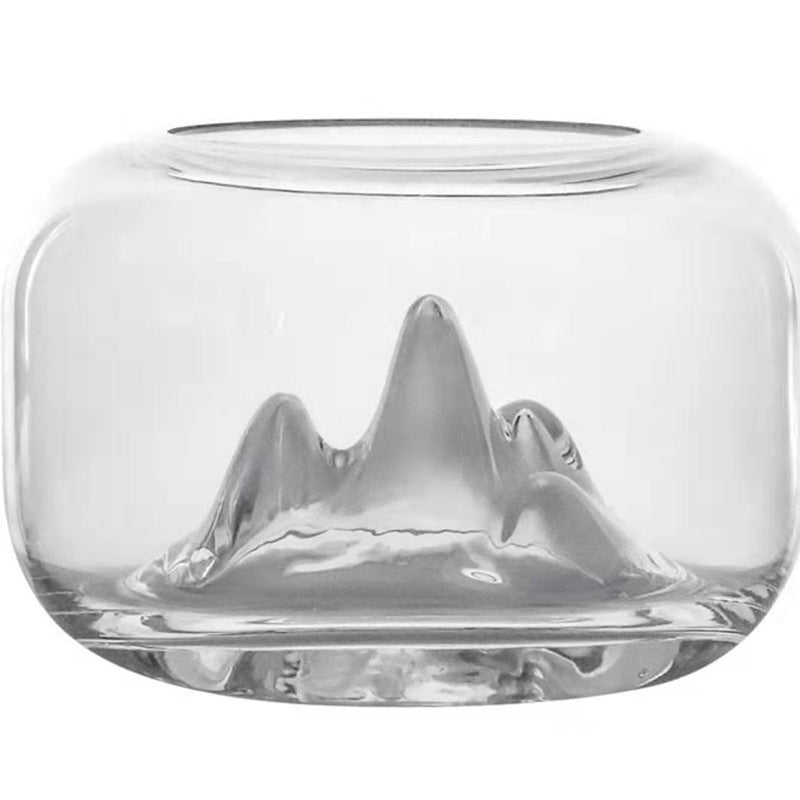 Simple Transparent Snow Mountain Glass Fish Tank Living Room Office Mini Ornament