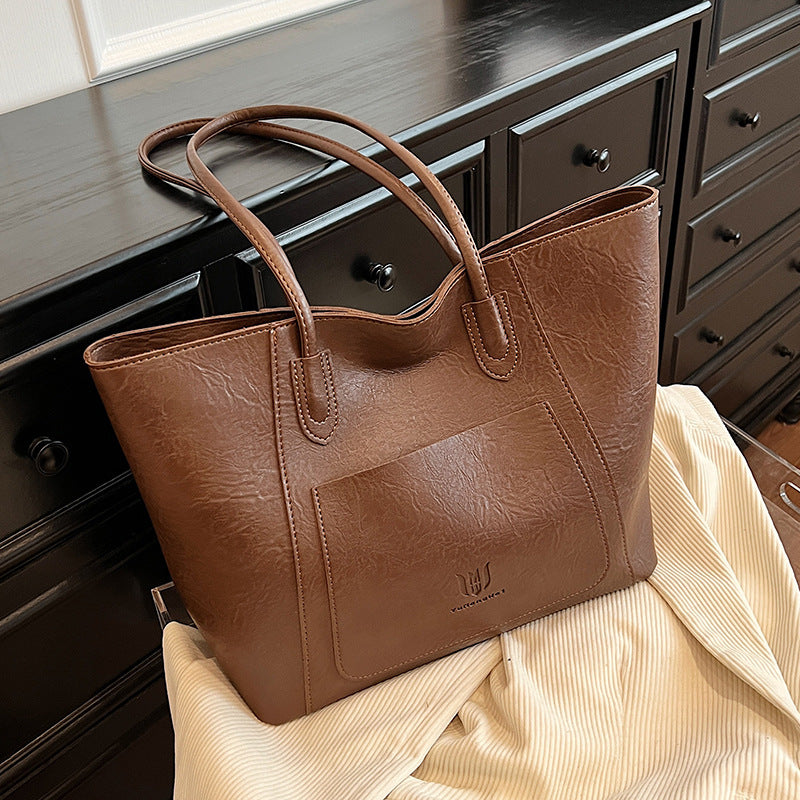 Casual Retro Shoulder Bag – Textured Commuter Tote