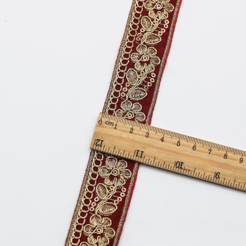 3cm Wide Ethnic Style Lace Chiffon with Golden Strand Embroidery – 10 Colors, Clothing Collar Accessories