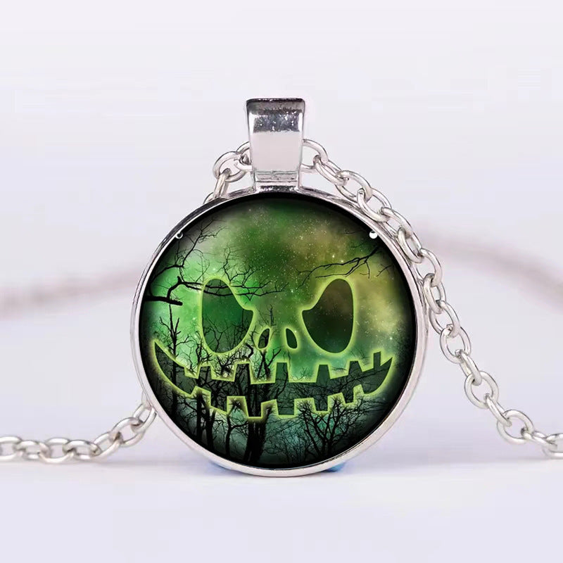 Halloween Pumpkin Ghost Bat Necklace – Round Clavicle Pendant Jewelry for Men and Women
