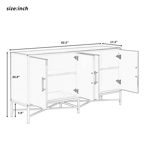Four Door Cabinet With Metal And Crossed Leg Design