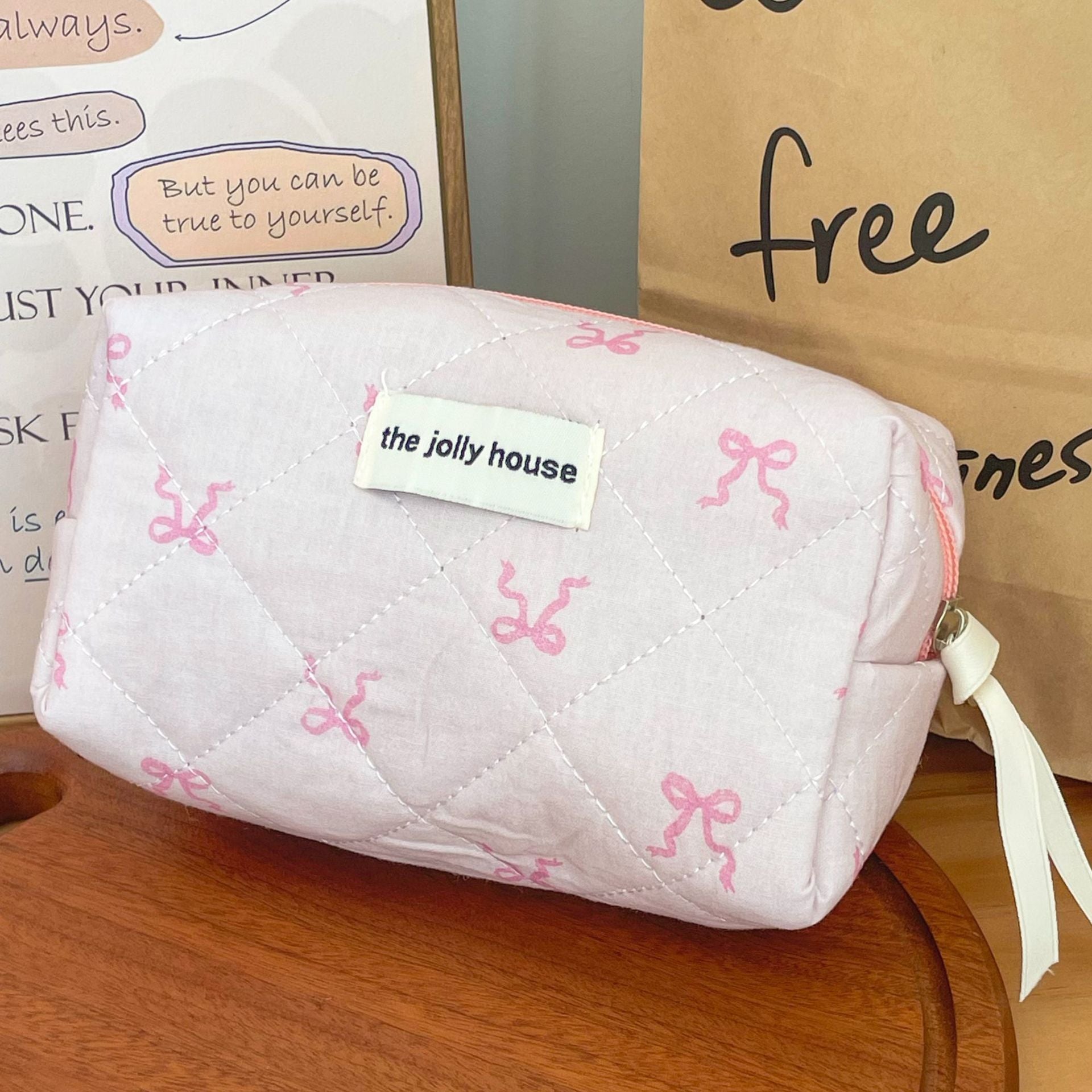 Ribbon Bow Makeup Bag – Korean Style Cosmetic Pouch for Students