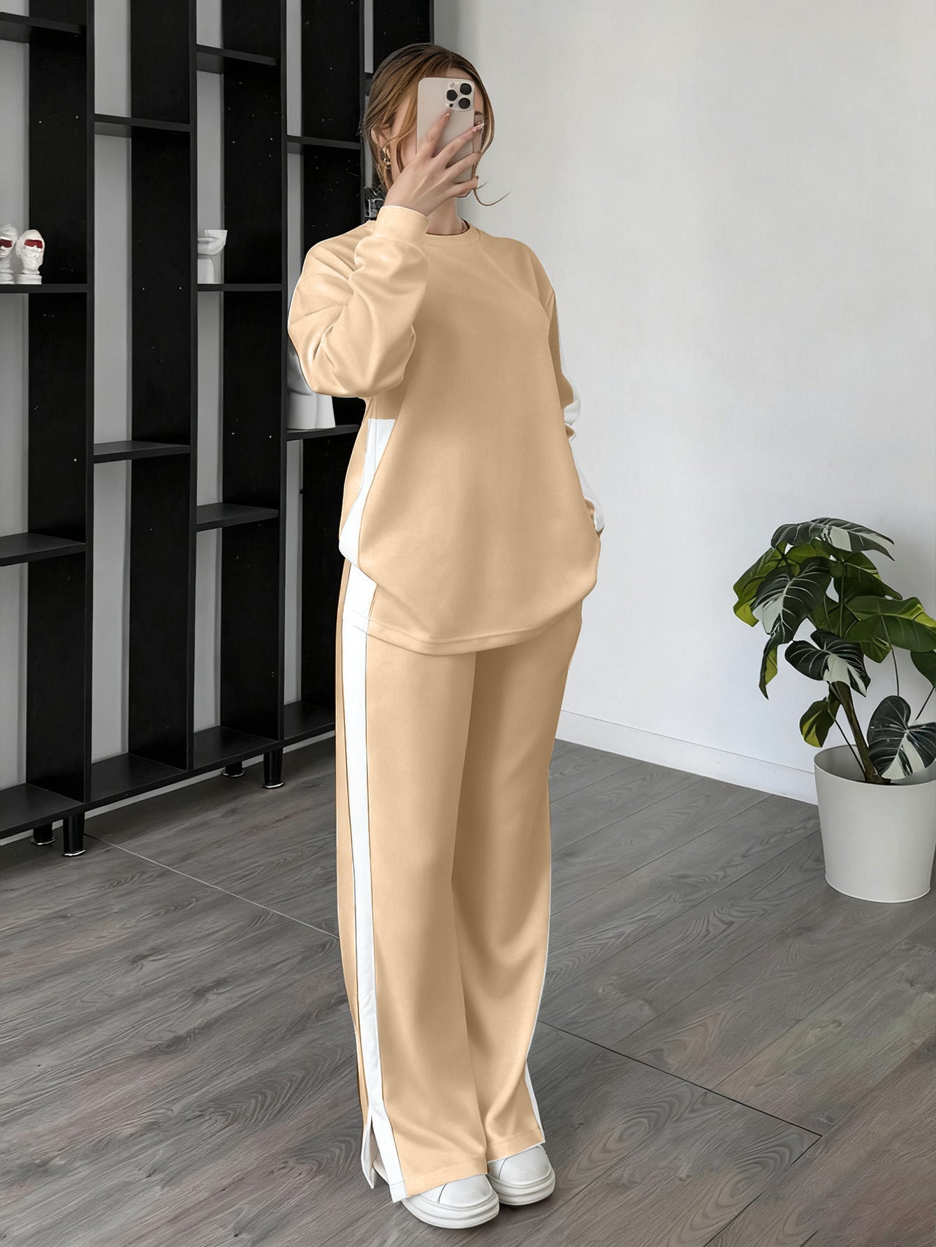 Unisex Polyester Color Block Relaxed Suit With Contrast