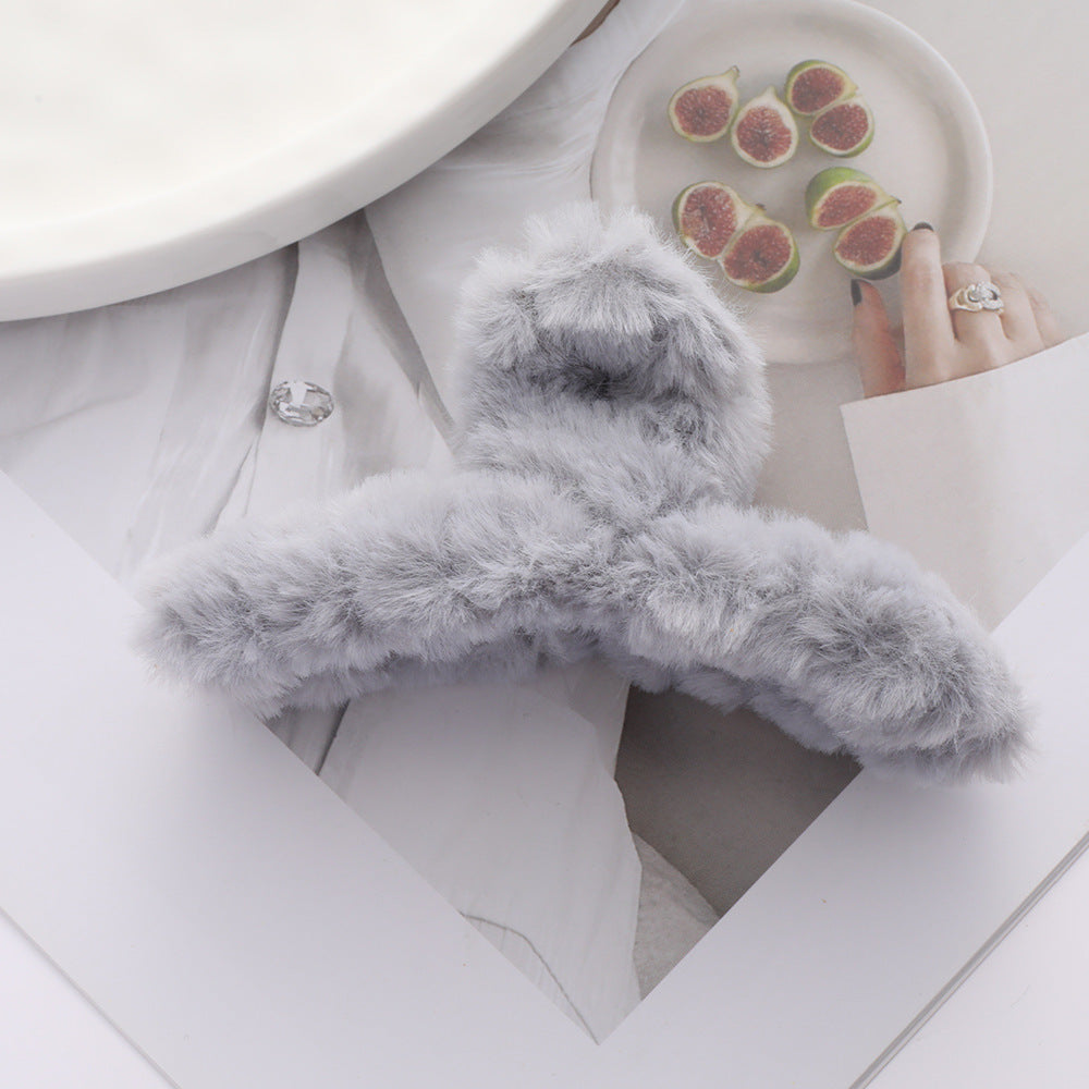 Solid Color Fur Grip Plush Back Head Barrettes