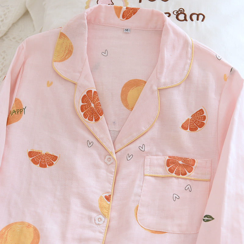 Women's Fashion Print Long Sleeve Cotton Yarn Loungewear Set