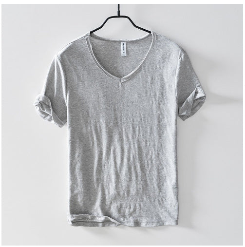 Simple Solid Color T-shirt Slub Cotton Men's Short-sleeved T-shirt