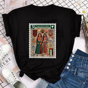 Harajuku Palestine Stamp Retro Plus Size T-shirt Women Vinta