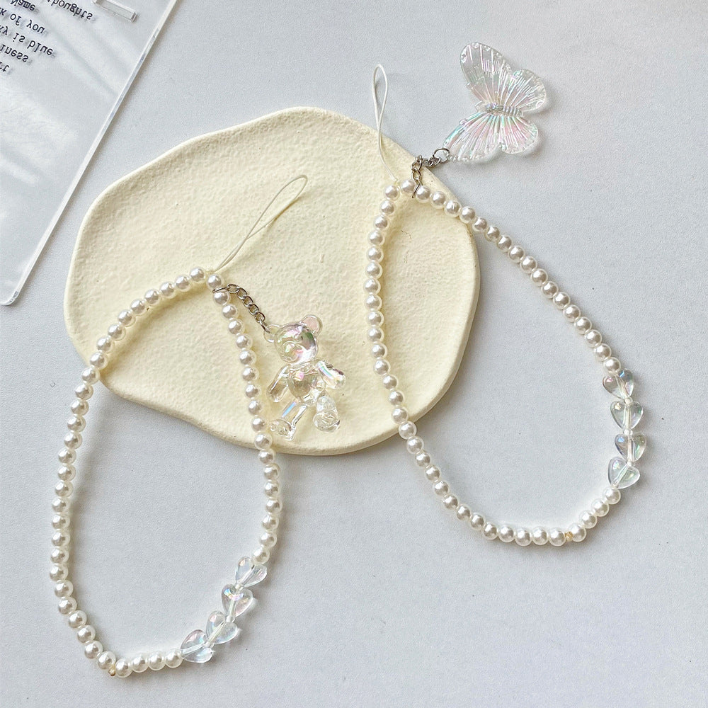 New Beaded Lanyard Diy Phone Case Beauty Bracelet Jewelry Accessories Cartoon Bear Butterfly Pearl Bracelet