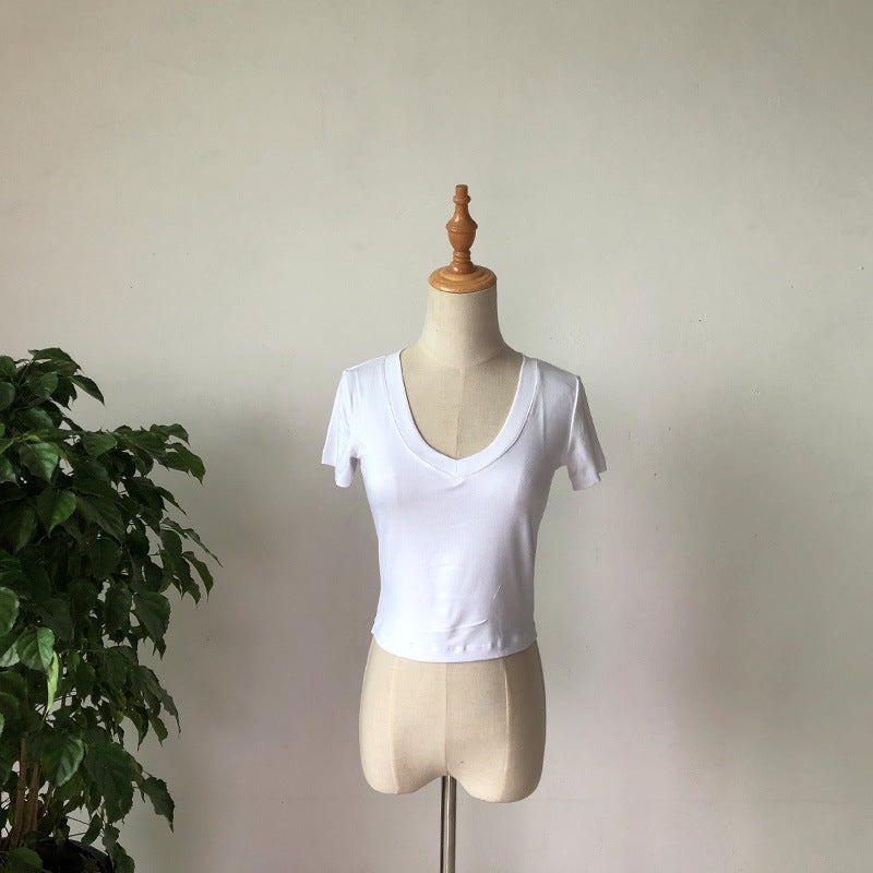 Women's Crop-top Tight-fitting V-neck Short-sleeved T-shirt