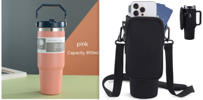 Insulated Stainless Steel Water Bottle – Travel Sports Tumbler with Handle