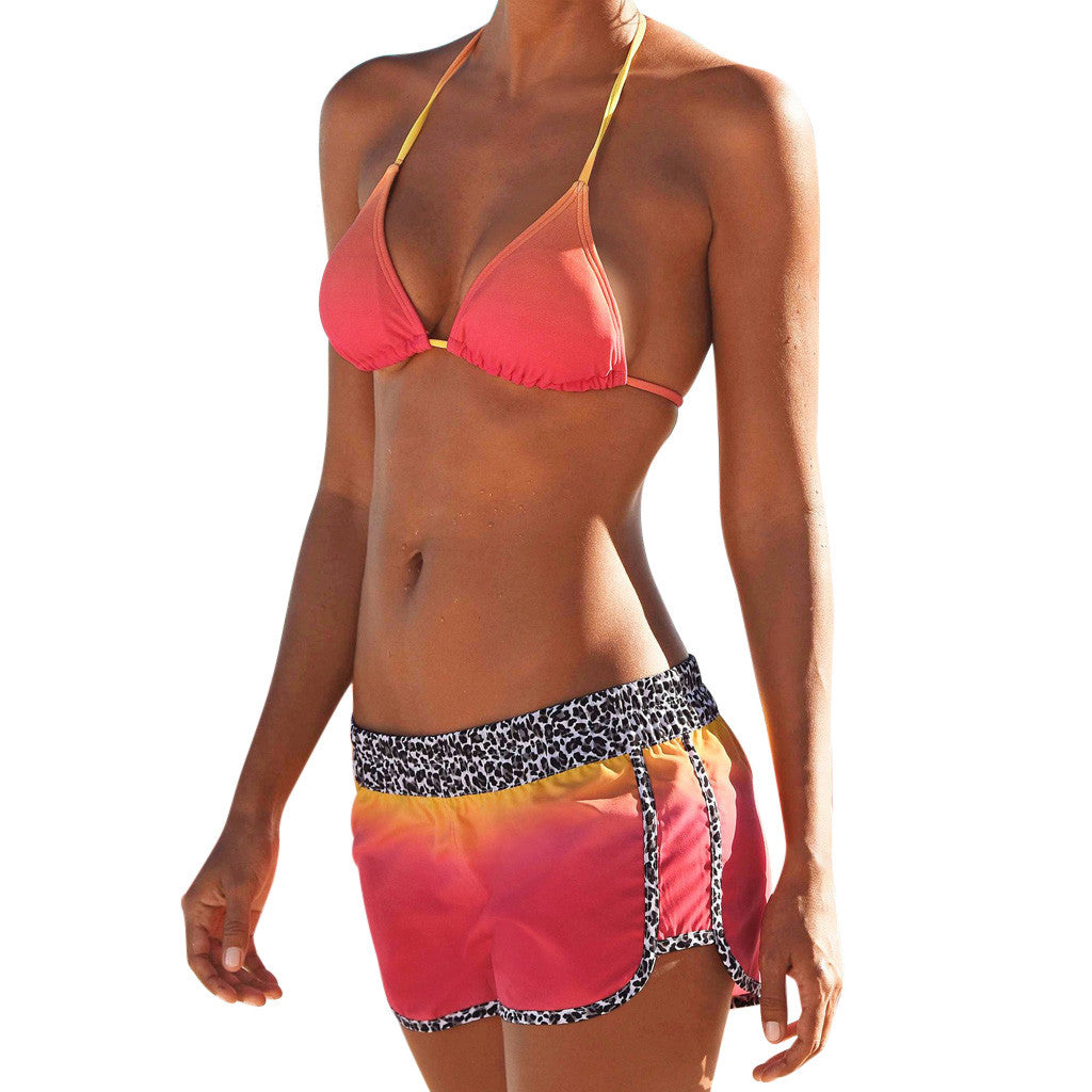 Women’s Gradient Open Back Bikini Set – Sexy Polyester Swimwear