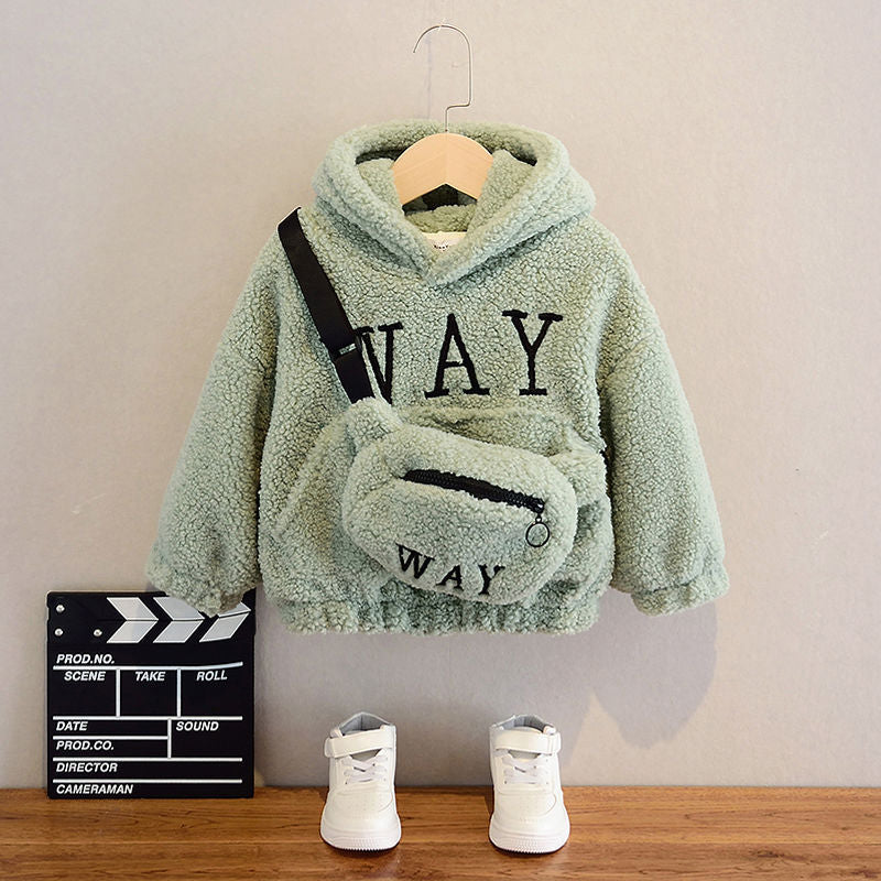 Kids Hooded Fleece Cashmere Jacket With Relaxed Fit