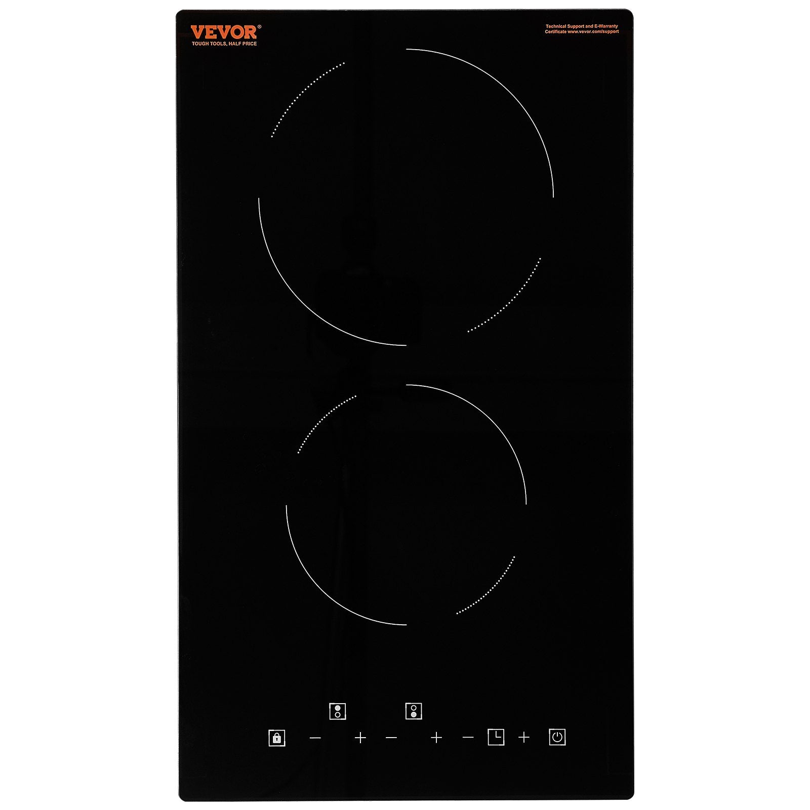 VEVOR Built In Electric Stove Top, 20 X 11.6 Inch 2 Burners, 240V Glass Radiant Cooktop With Sensor Touch Control, Timer & Child Lock Included, 9 Power Levels For Simmer Steam Slow Cook Fry