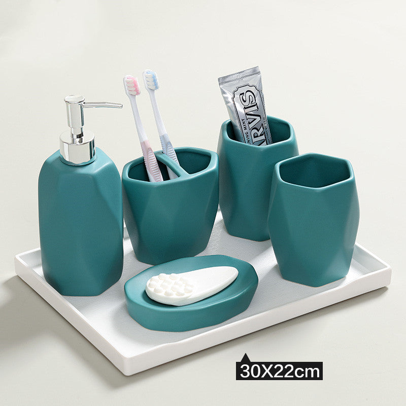 Ceramic Bathroom Toilet Accessories Set – 5-Piece Countertop Organizer
