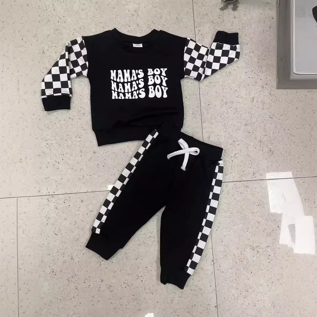 Kids Plaid Long Sleeve Sweater Set Cotton Blend Casual