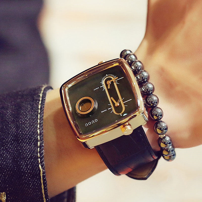Double Movement Men's Watch Square Belt Men's Watch Fashion Handsome Trendy Men's Quartz Belt Watch Men