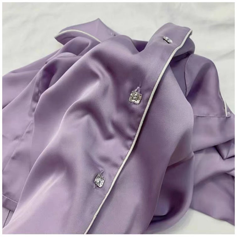 Short-sleeved Solid Color Loungewear Silk Two-piece Set